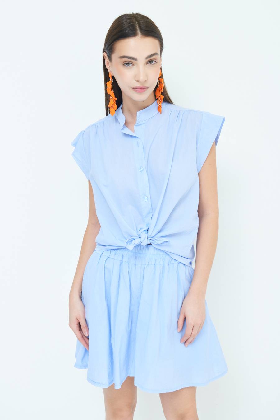 Kikisix CAMICIA SMANICATA CON NODO AZZURRO Offerta settimanale