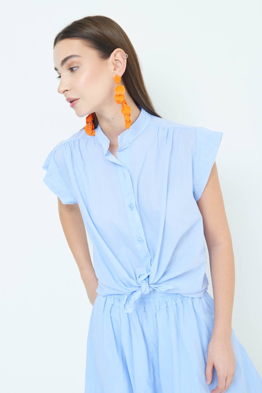 Kikisix CAMICIA SMANICATA CON NODO AZZURRO Offerta settimanale