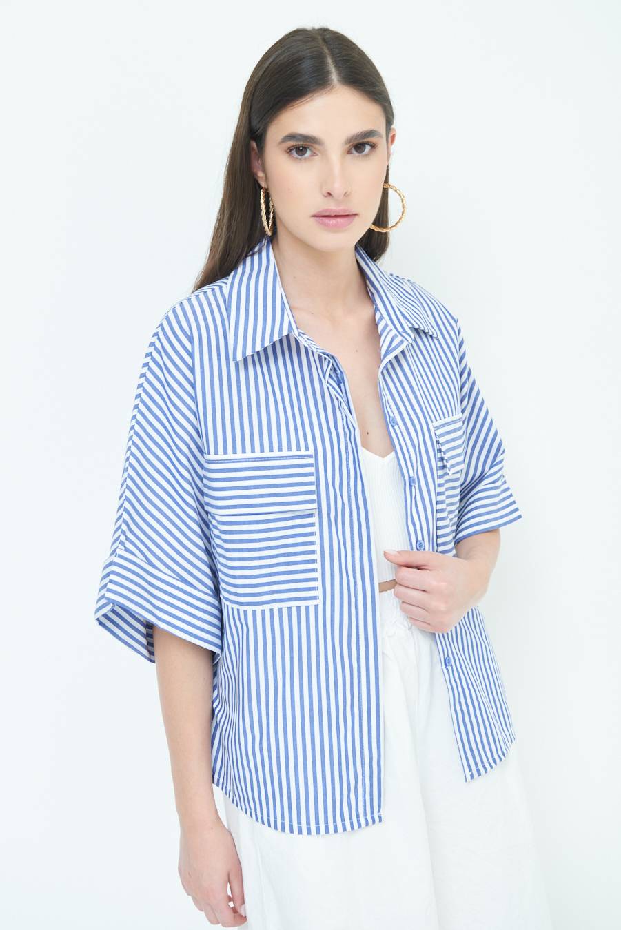 Kikisix CAMICIA OVER CON TASCHE BLU Rilascio limitato