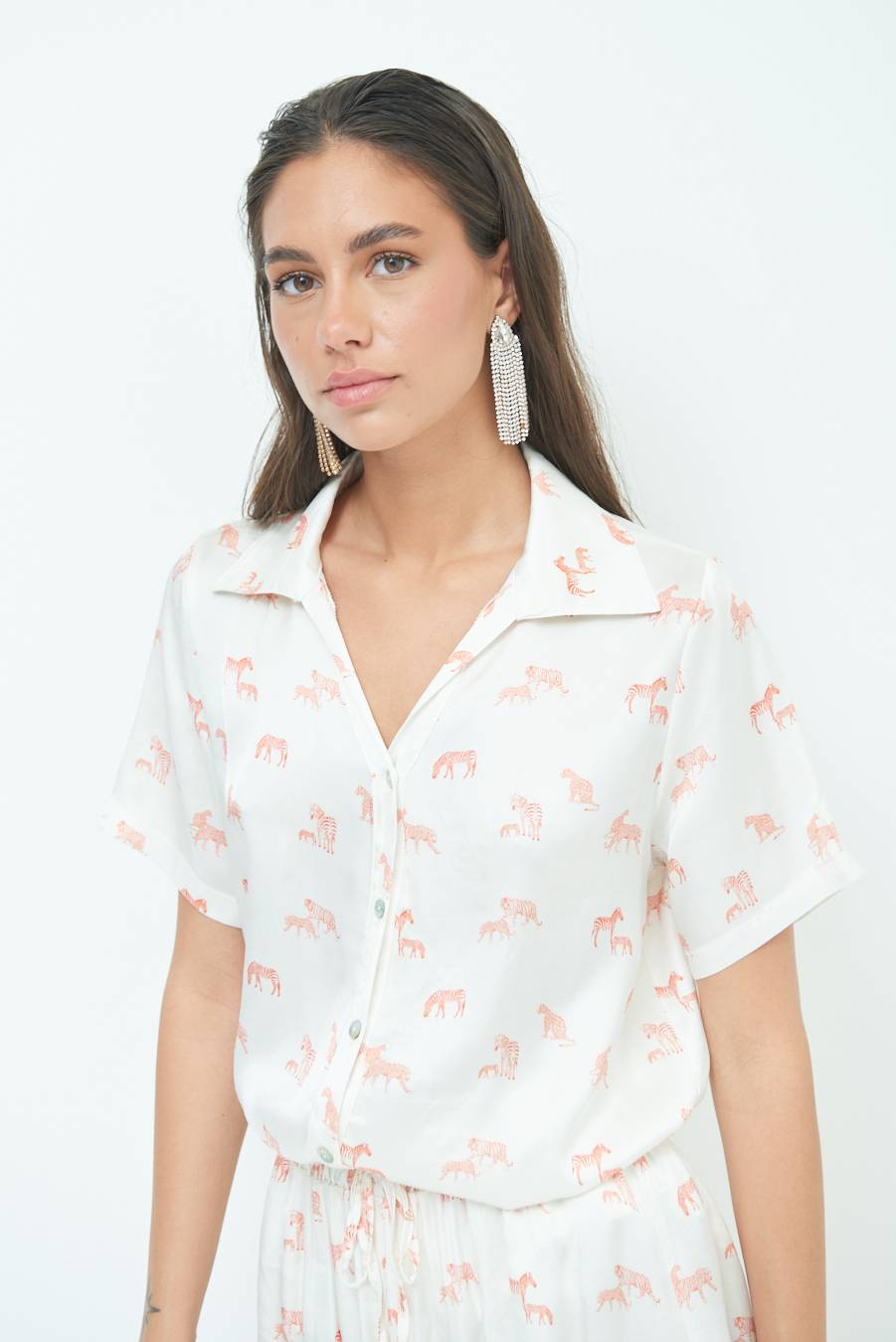 Kikisix CAMICIA MEZZA MANICA STAMPA ARANCIO ACQUISTA ORA