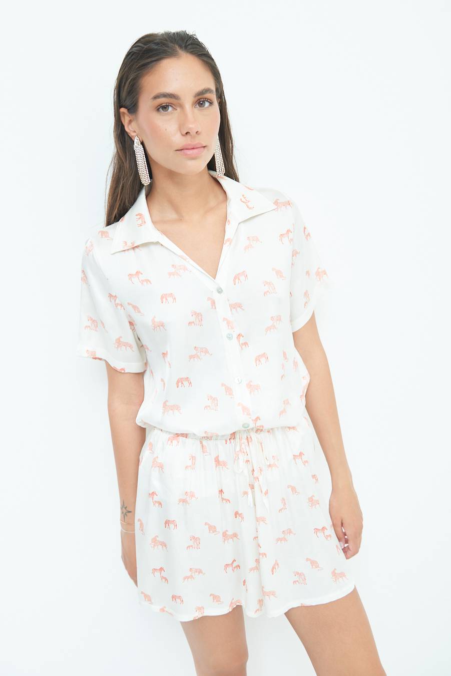 Kikisix CAMICIA MEZZA MANICA STAMPA ARANCIO ACQUISTA ORA