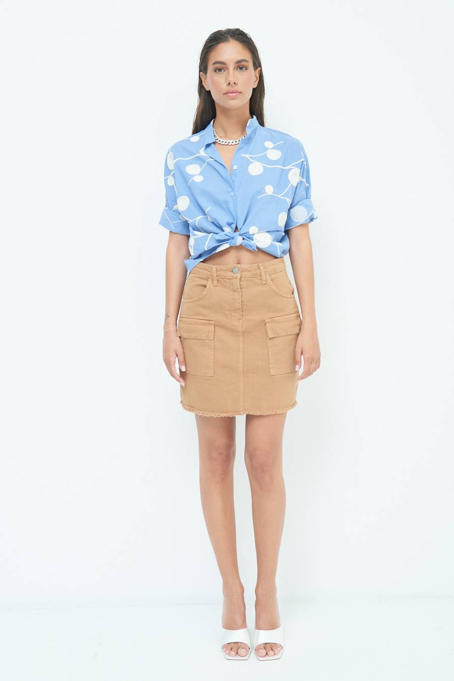 Kikisix CAMICIA NODO RICAMO CERCHIO CELESTE Latest stili