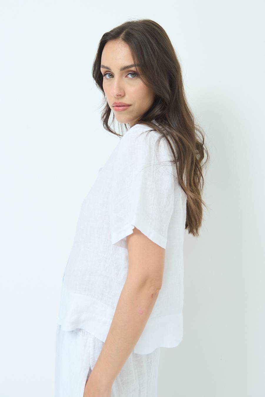 Kikisix CAMICIA LINO MEZZA MANICA BIANCO Fino al 65% di sconto