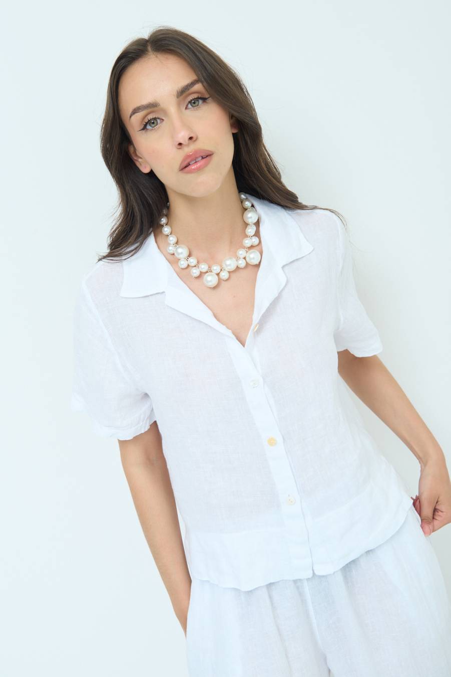 Kikisix CAMICIA LINO MEZZA MANICA BIANCO Fino al 65% di sconto