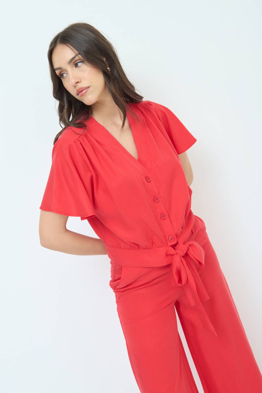 Kikisix CAMICIA SCOLLO AMPIO ROSSO Only for today