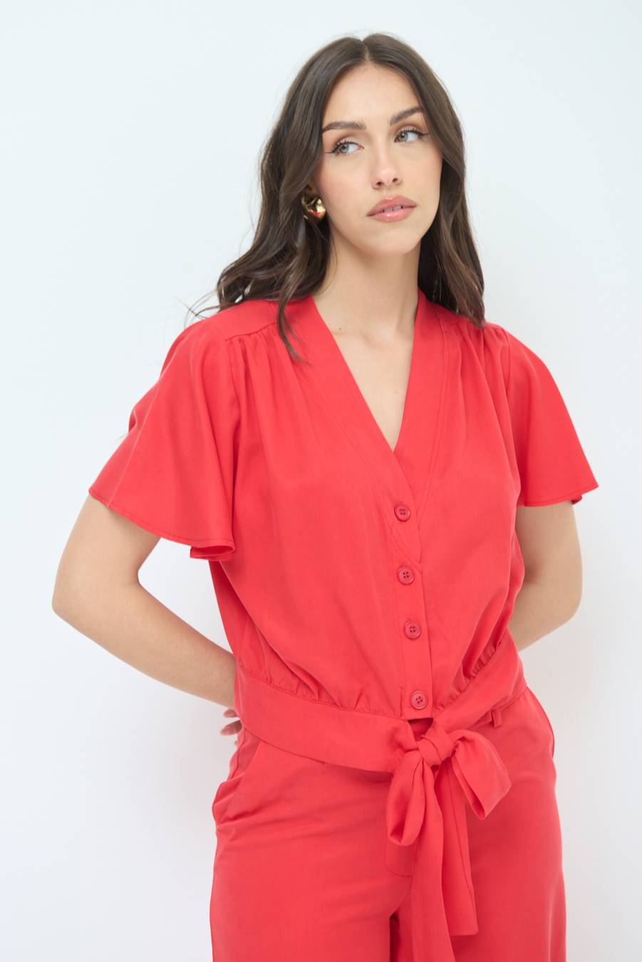 Kikisix CAMICIA SCOLLO AMPIO ROSSO Only for today