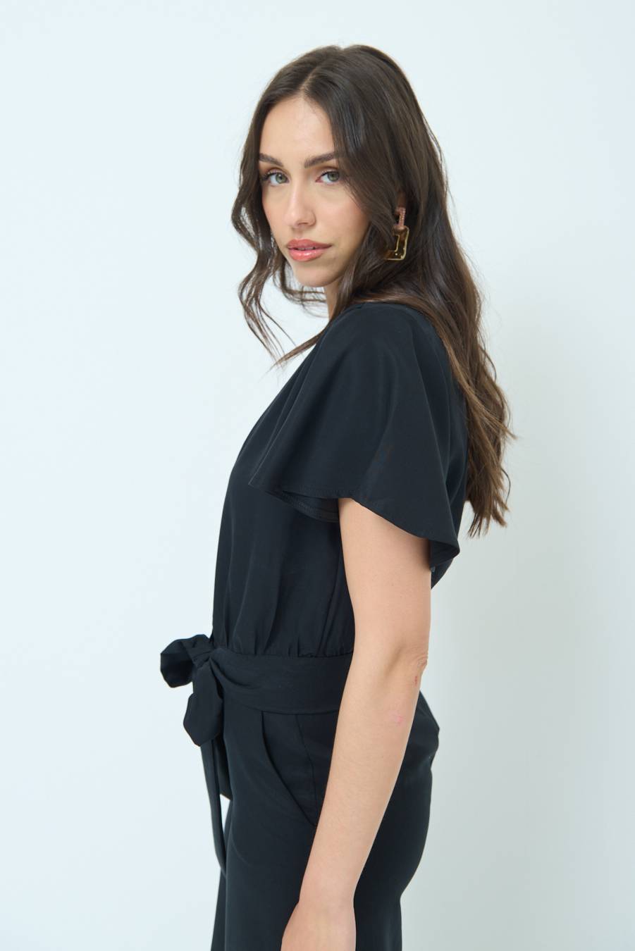 Kikisix CAMICIA SCOLLO AMPIO NERO Sostegno trimestrale