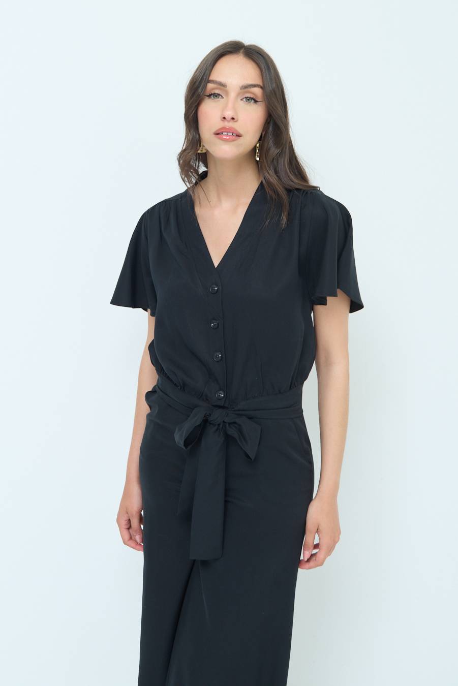 Kikisix CAMICIA SCOLLO AMPIO NERO Sostegno trimestrale