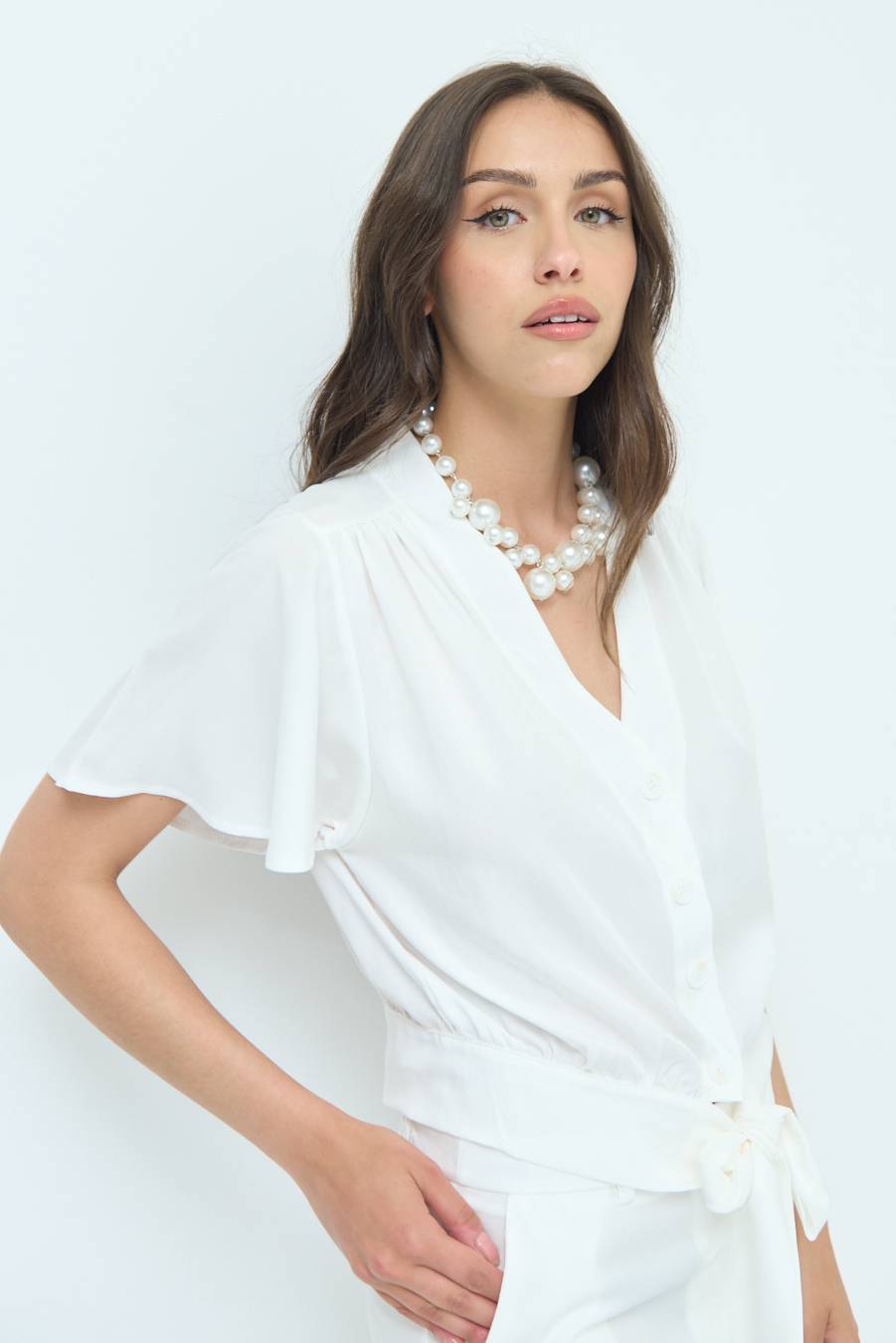 Kikisix CAMICIA SCOLLO AMPIO BIANCO Fino al 55% di sconto
