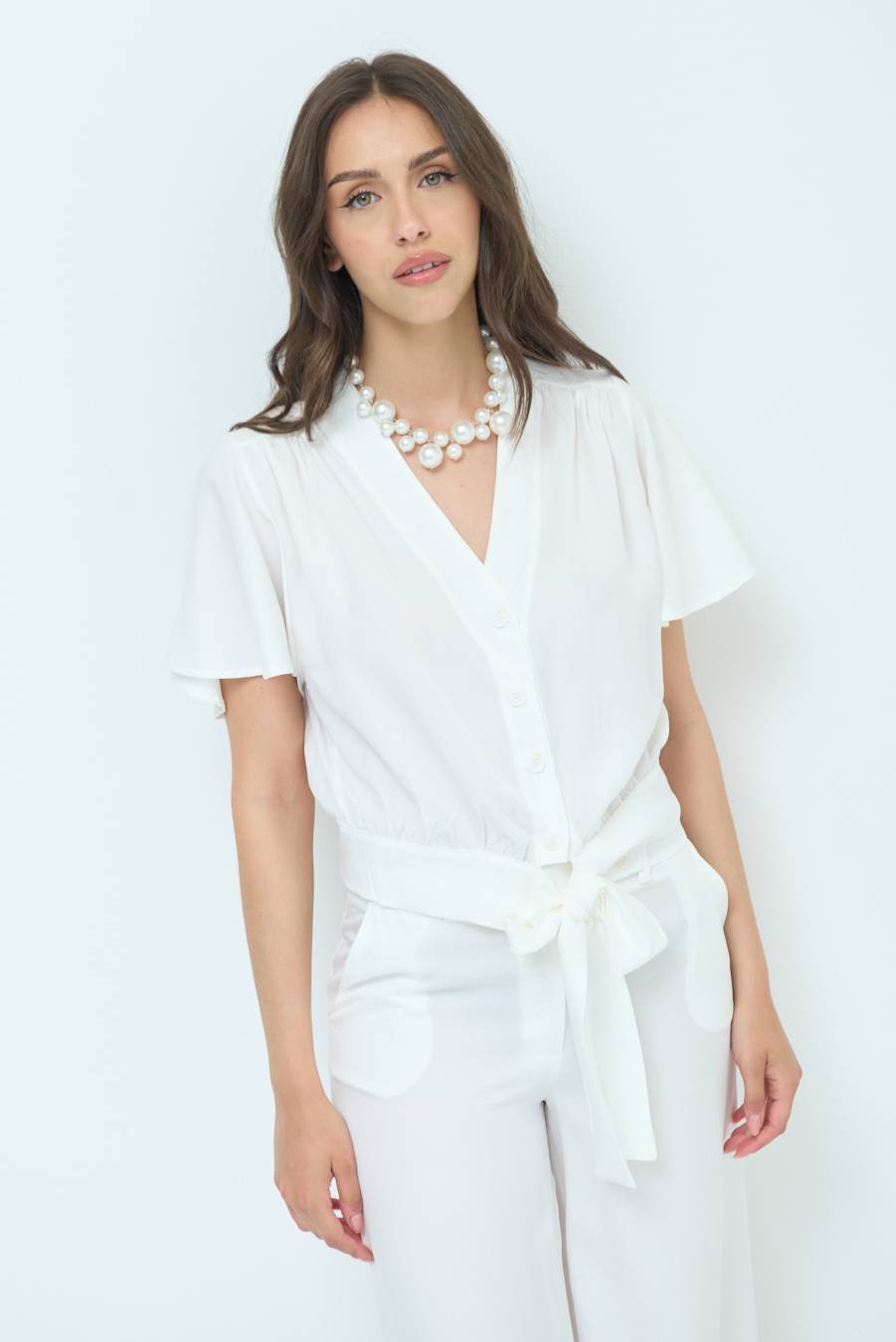 Kikisix CAMICIA SCOLLO AMPIO BIANCO Fino al 55% di sconto
