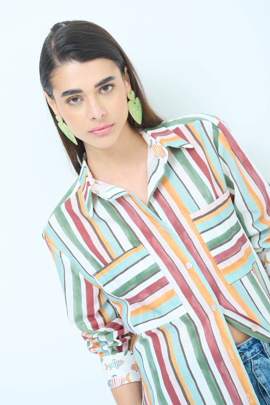 Kikisix CAMICIONE INSERTO RIGA. FANTASIA PESCE VERDE/OCRA Discount Store per i nuovi prodotti