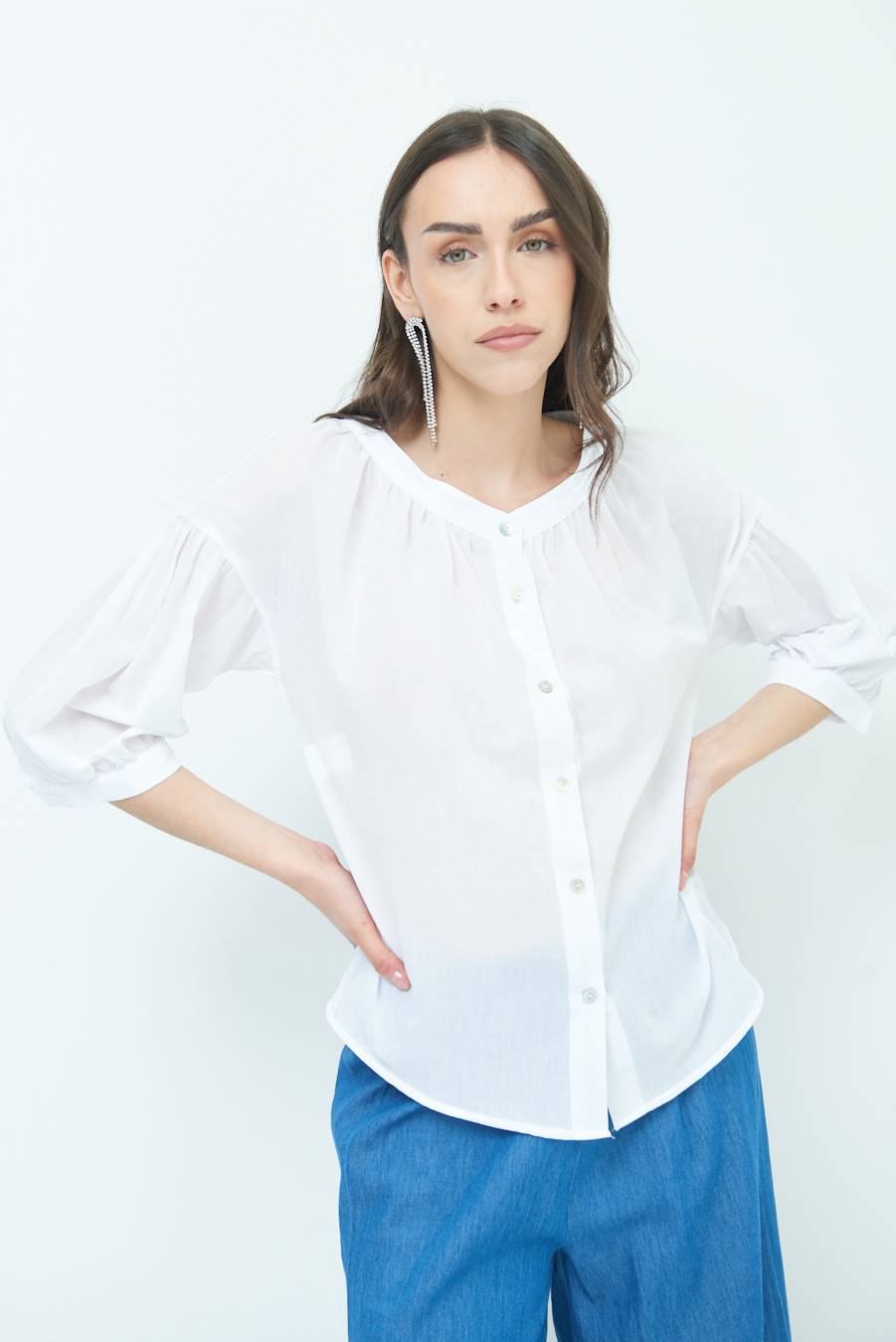 Kikisix CAMICIA SCOLLO INCRESPATO COTONE BIANCO Limitato a 3 giorni