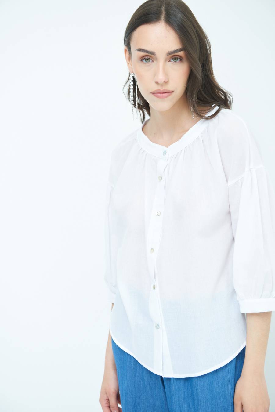 Kikisix CAMICIA SCOLLO INCRESPATO COTONE BIANCO Limitato a 3 giorni