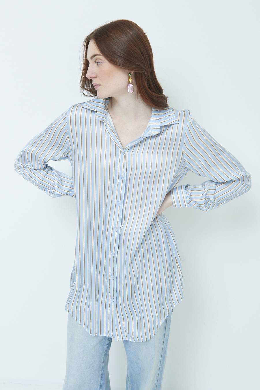Kikisix CAMICIA LUNGA RIG. CELESTE Nuovo
