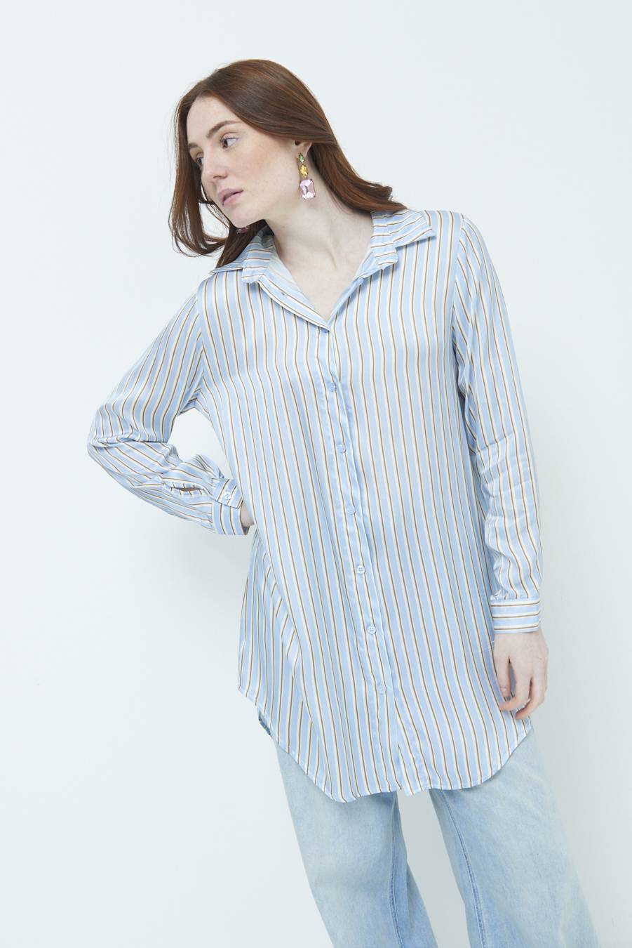 Kikisix CAMICIA LUNGA RIG. CELESTE Nuovo