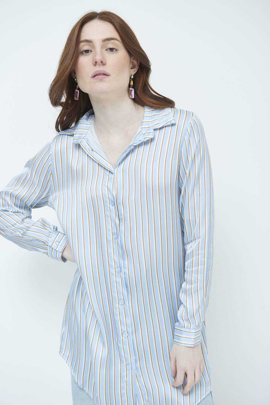 Kikisix CAMICIA LUNGA RIG. CELESTE Nuovo