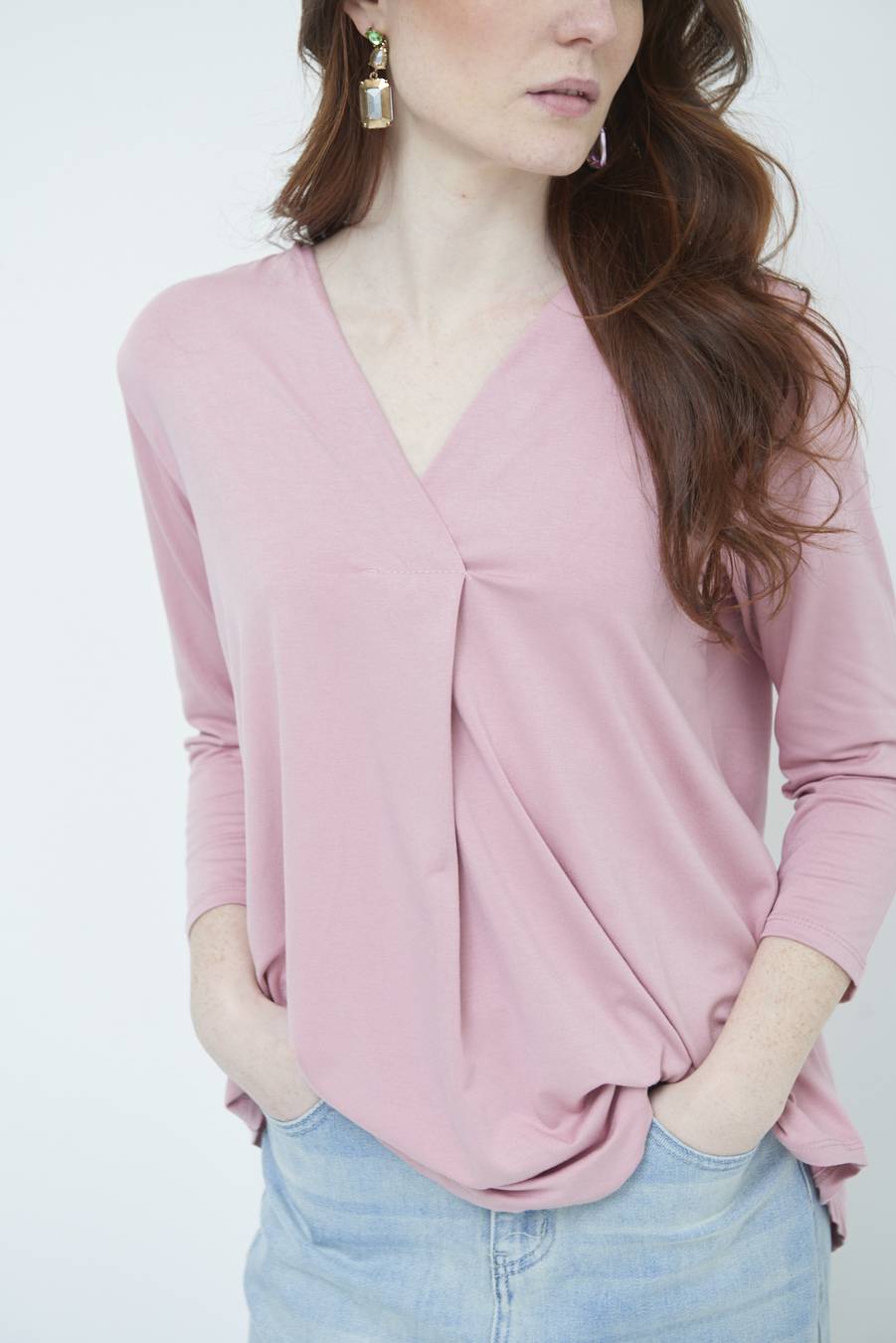 Kikisix MAGLIA V PIEG.DAVANTI ROSA Sottocosto