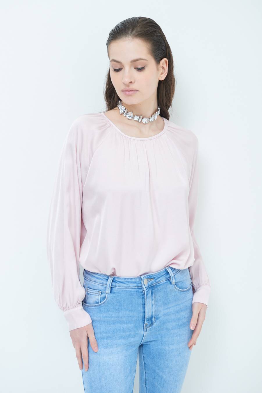 Kikisix CASACCA RASO VISCOSA INCRESPATA COLLO ROSA Offerte