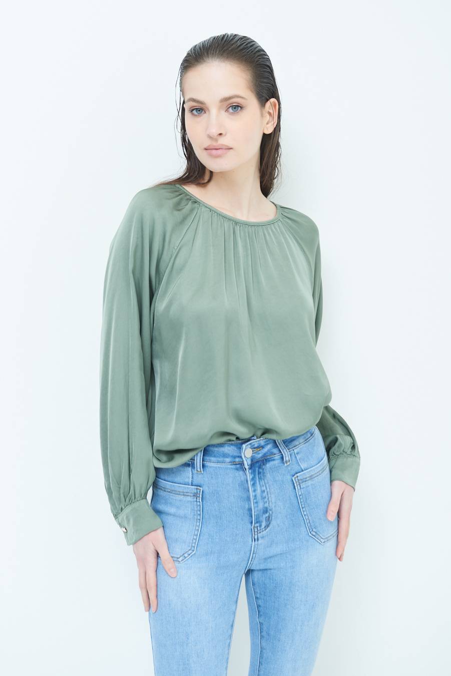 Kikisix CASACCA RASO VISCOSA INCRESPATA COLLO MILITARE Hotsell