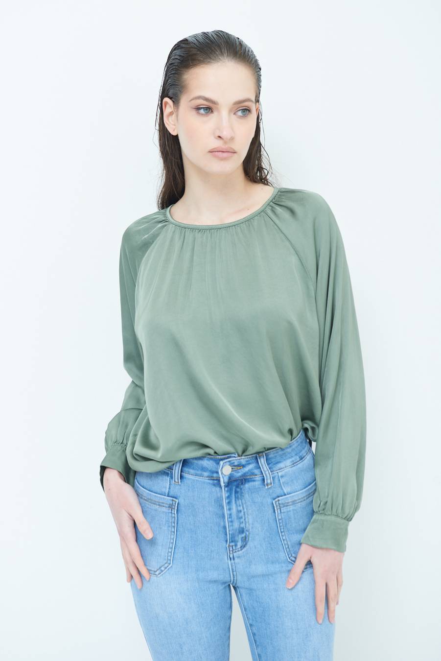 Kikisix CASACCA RASO VISCOSA INCRESPATA COLLO MILITARE Hotsell