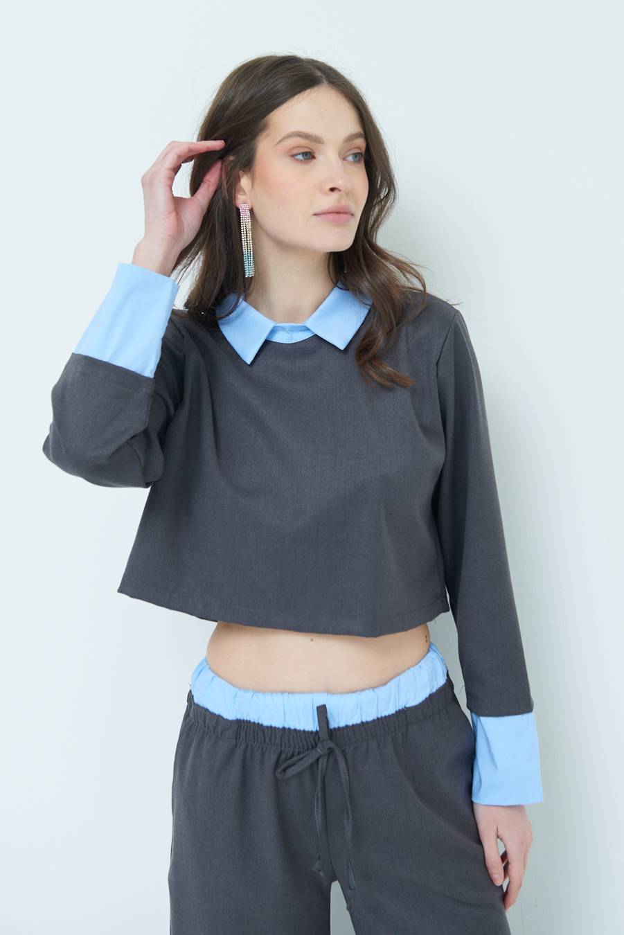 Kikisix CASACCA FINTA CAMICIA CELESTE/GRIGIO I Più Venduti
