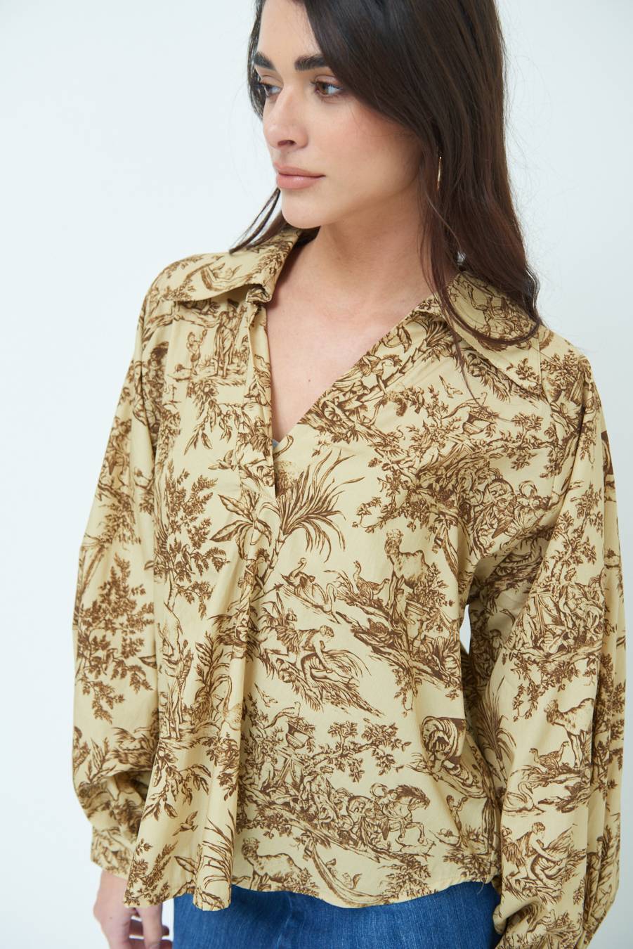 Kikisix CAMICIA POLO MANICA AMPIA FANTASIA ORIENTALE CAMMELLO Negozio