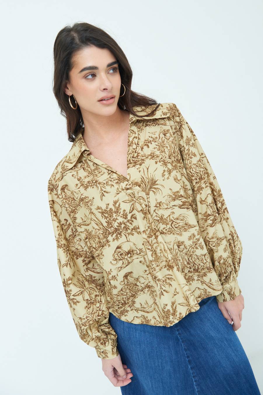 Kikisix CAMICIA POLO MANICA AMPIA FANTASIA ORIENTALE CAMMELLO Negozio