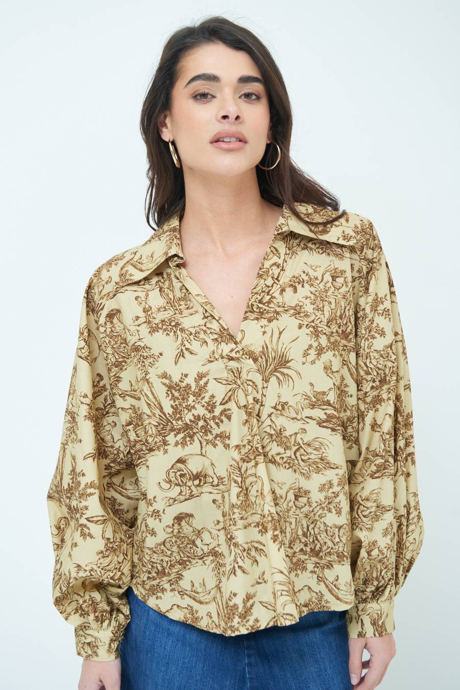 Kikisix CAMICIA POLO MANICA AMPIA FANTASIA ORIENTALE CAMMELLO Negozio