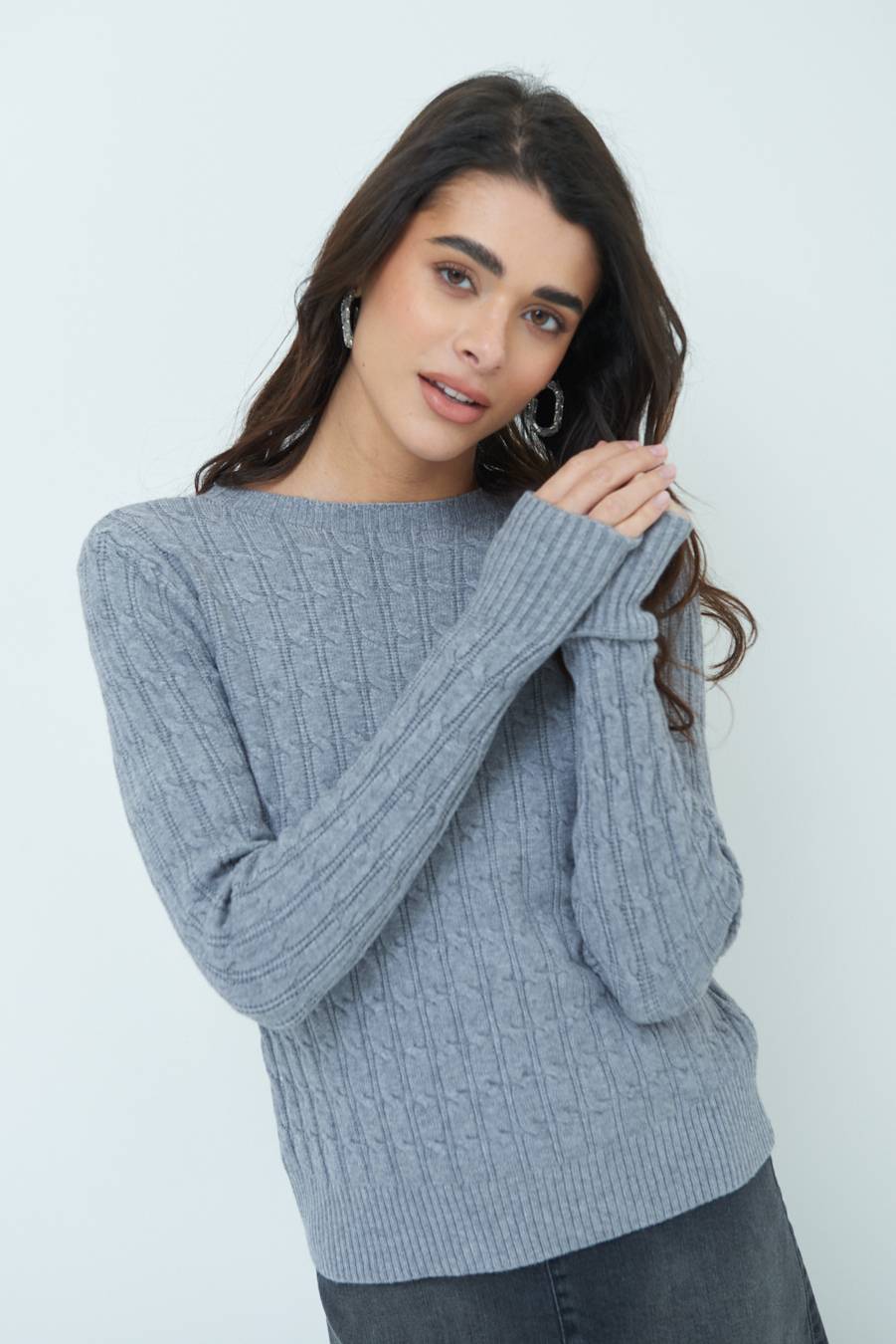 Kikisix MAGLIA PARICOLLO DISEGNO TRECCIA GRIGIO Bestseller