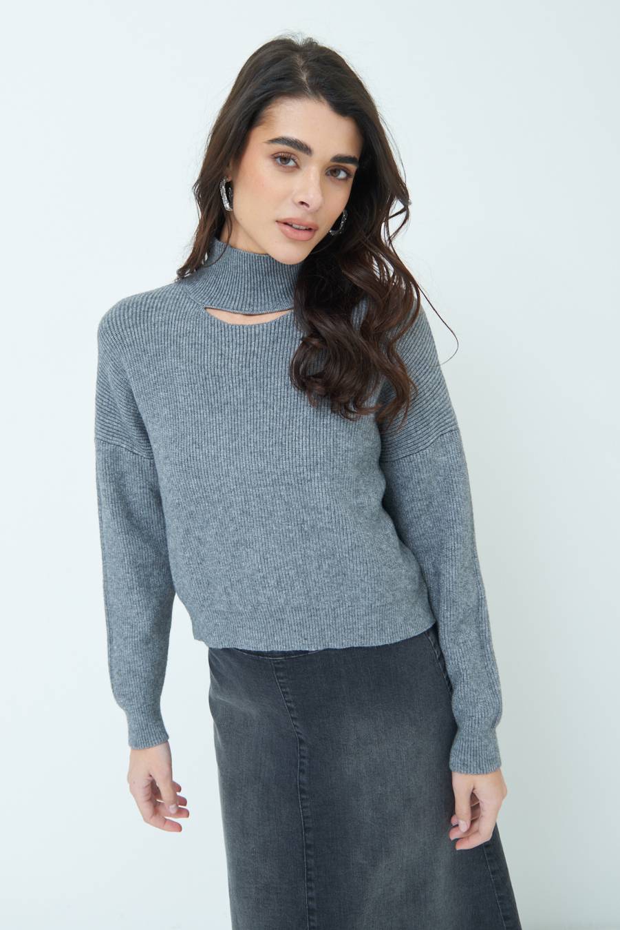 Kikisix MAGLIA COSTINA BUCO DAV. GRIGIO Liquidazione
