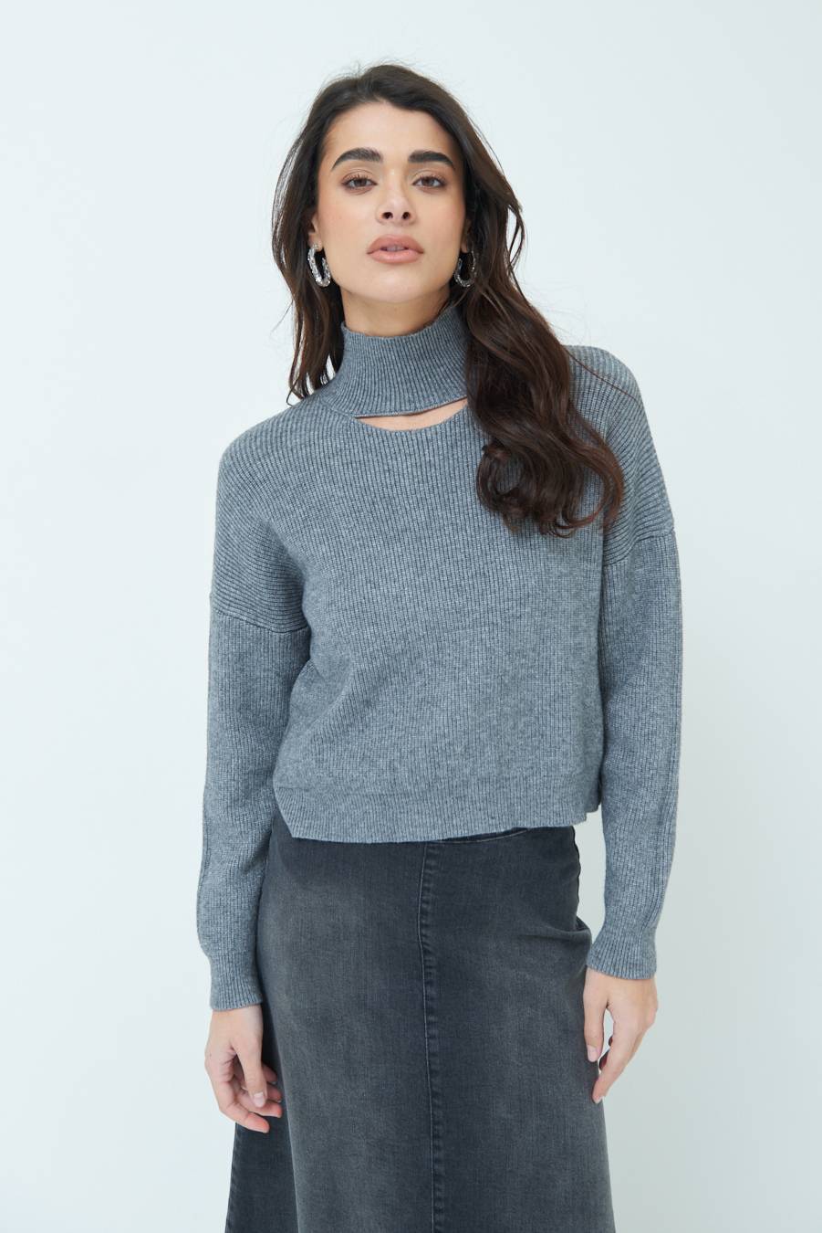 Kikisix MAGLIA COSTINA BUCO DAV. GRIGIO Liquidazione