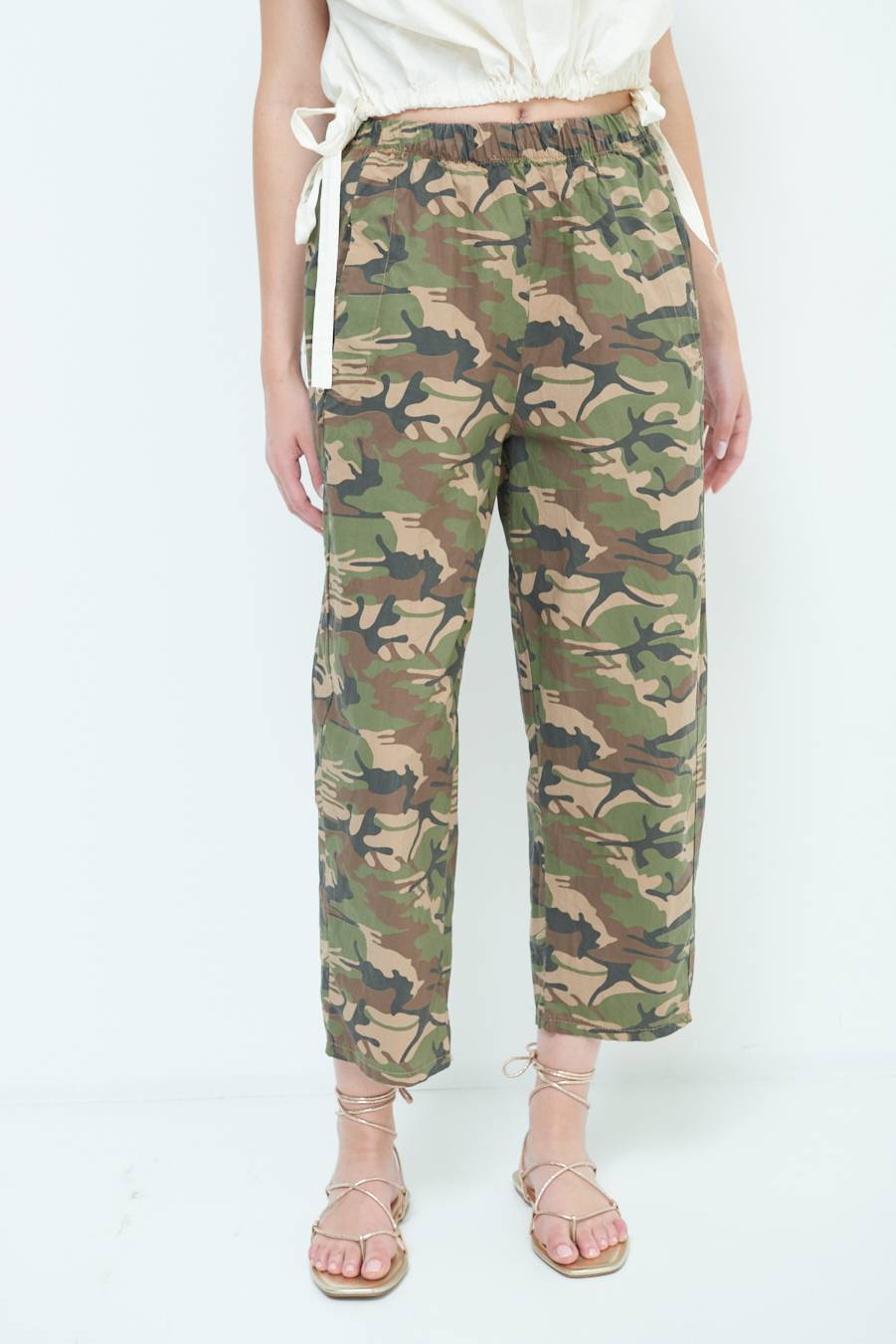 Kikisix PANTALONE MIMETICO STAMPA CON ELASTICO VERDE MILITARE Prezzo basso