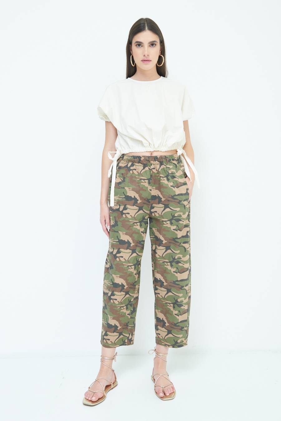 Kikisix PANTALONE MIMETICO STAMPA CON ELASTICO VERDE MILITARE Prezzo basso