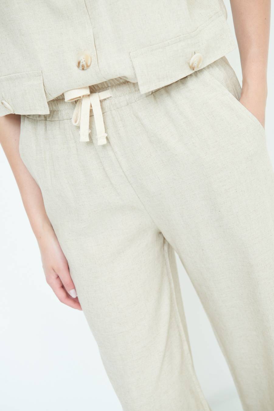 Kikisix PANTA PALAZZO CON ELASTICO VISCOSA LINO NATURALE Ritorno libero