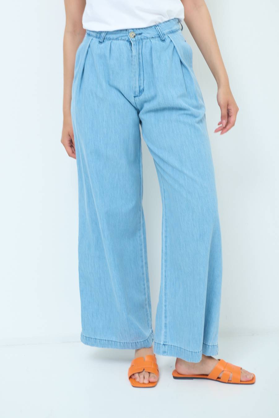 Kikisix PANTALONE CHAMBRAY PINCES BLU CHIARO ACQUISTA ORA