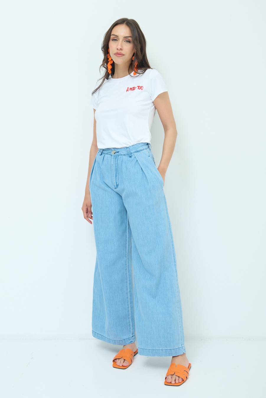 Kikisix PANTALONE CHAMBRAY PINCES BLU CHIARO ACQUISTA ORA