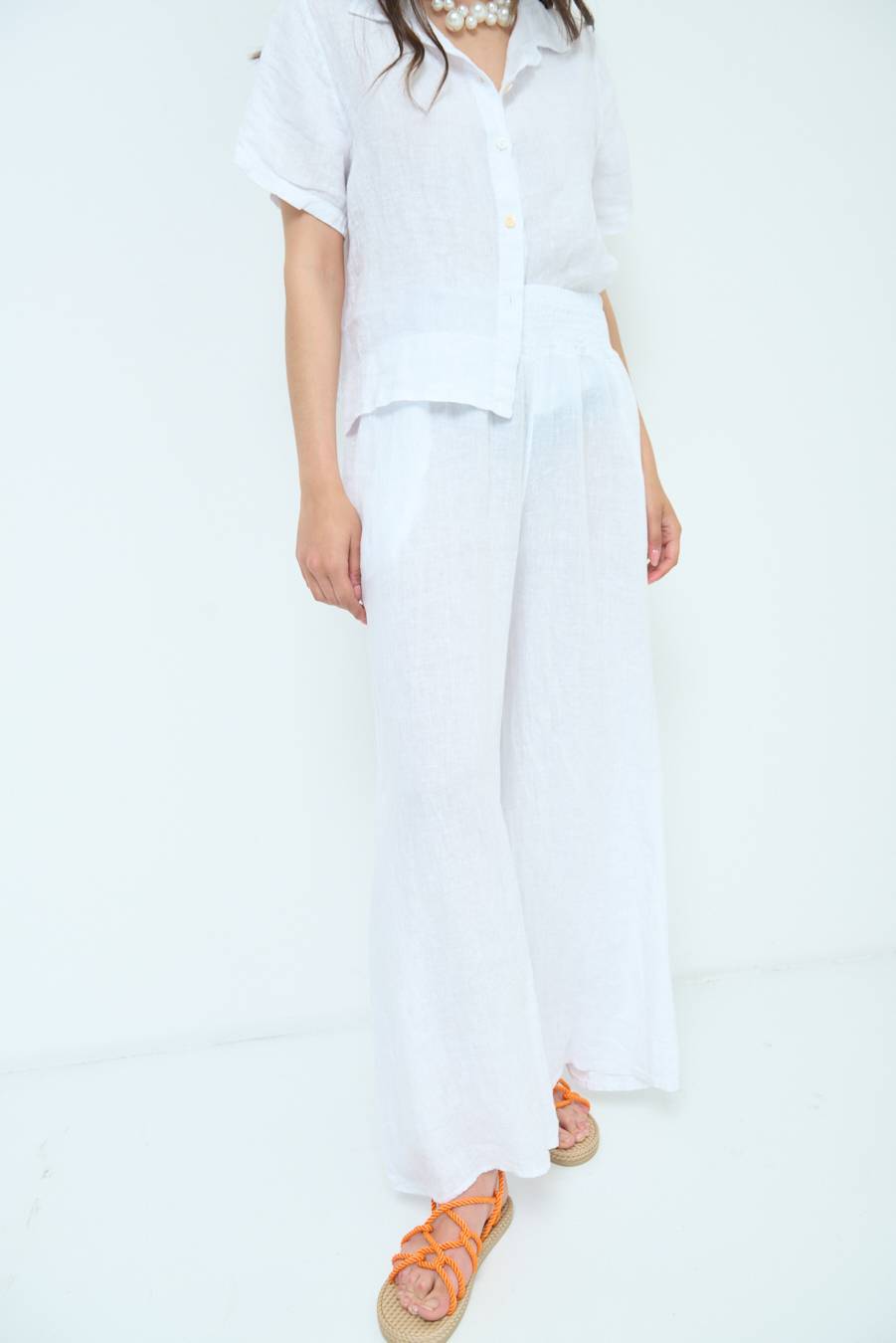Kikisix PANTA PALAZZO LINO CON ELASTICI BIANCO Promozione temporanea