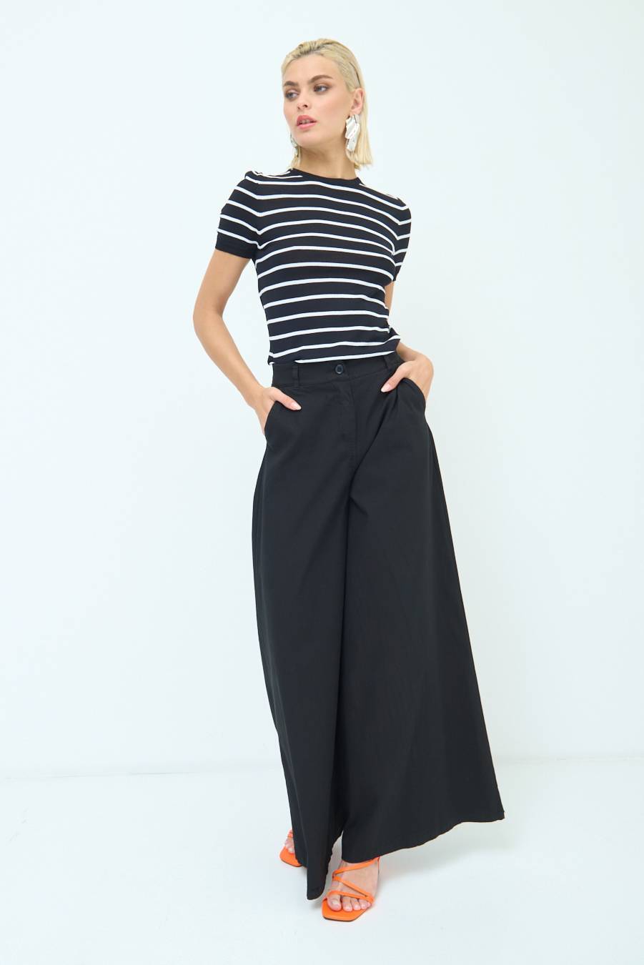Kikisix PANTALONE PALAZZO COTONE NERO Only for today