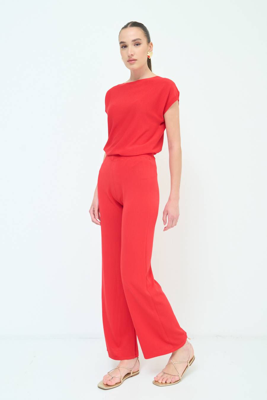 Kikisix PANTALONE PALAZZO MAGLIERIA ROSSO Offerta speciale della fabbrica