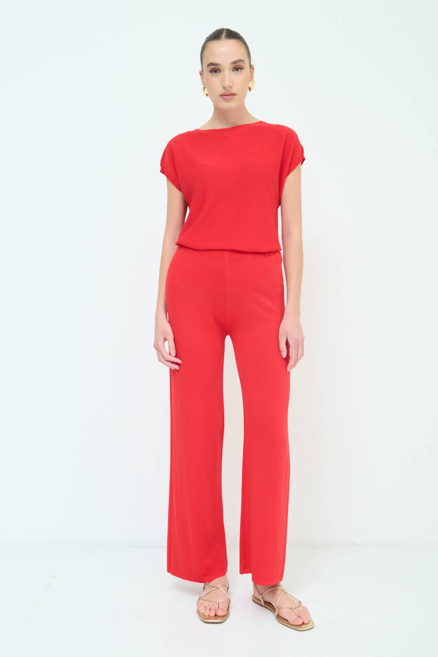 Kikisix PANTALONE PALAZZO MAGLIERIA ROSSO Offerta speciale della fabbrica