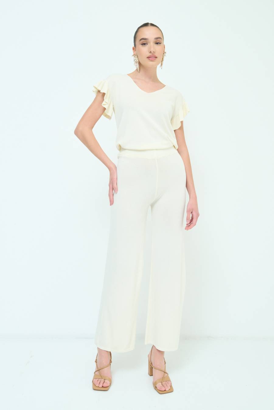 Kikisix PANTALONE PALAZZO MAGLIERIA BURRO Fino al 55% di sconto