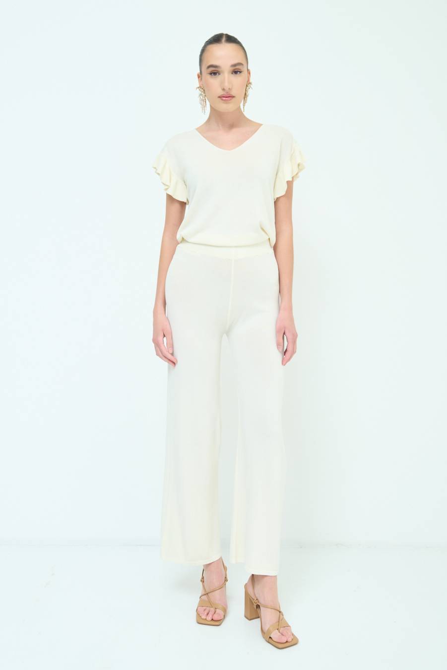 Kikisix PANTALONE PALAZZO MAGLIERIA BURRO Fino al 55% di sconto