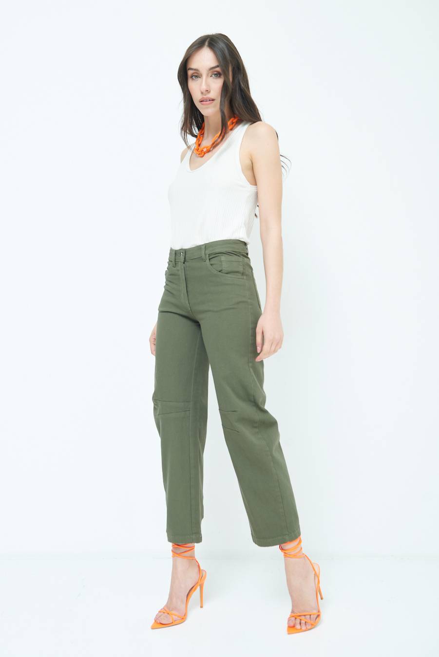 Kikisix PANTALONE LINEA UOVO VERDE MILITARE Trasporto libero internazionale