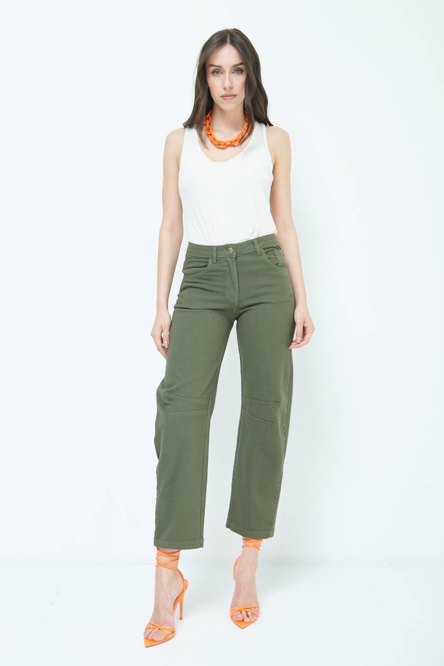 Kikisix PANTALONE LINEA UOVO VERDE MILITARE Trasporto libero internazionale