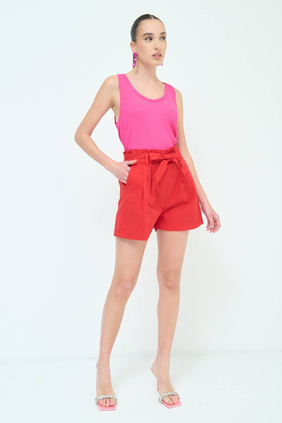 Kikisix SHORT CON CINTURA FASCIA ROSSO In Vendita