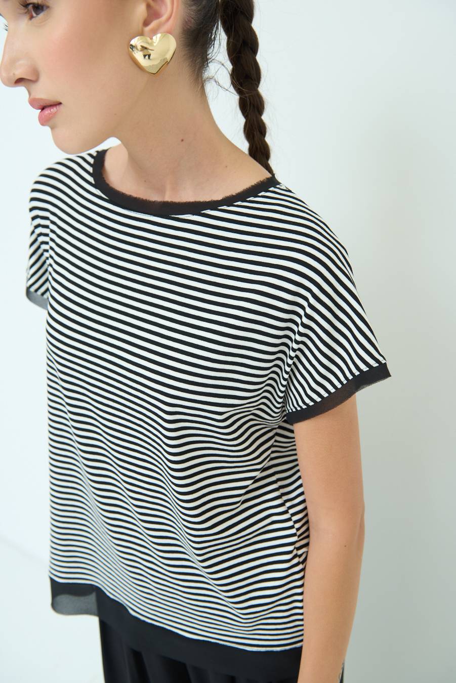 Kikisix T-SHIRT OVER VISCOSA RIGHE NERO Sconto di tempo limitato