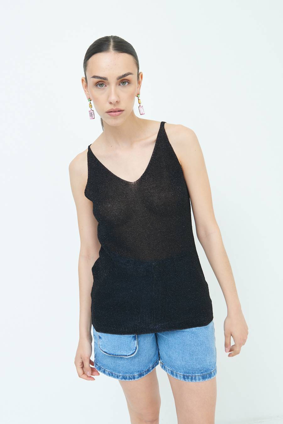 Kikisix CANOTTA AMPIA LUREX NERO Vendita calda