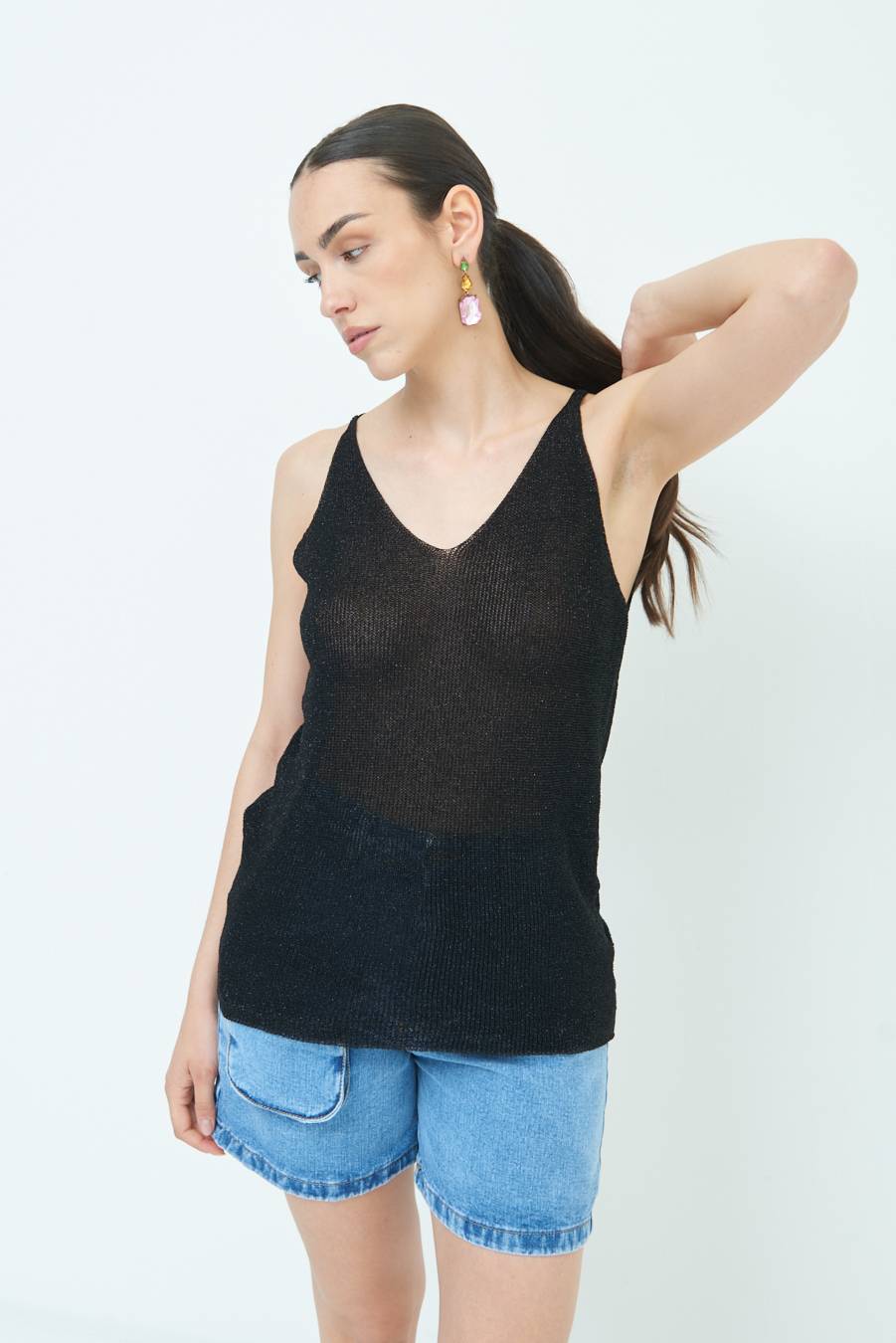 Kikisix CANOTTA AMPIA LUREX NERO Vendita calda