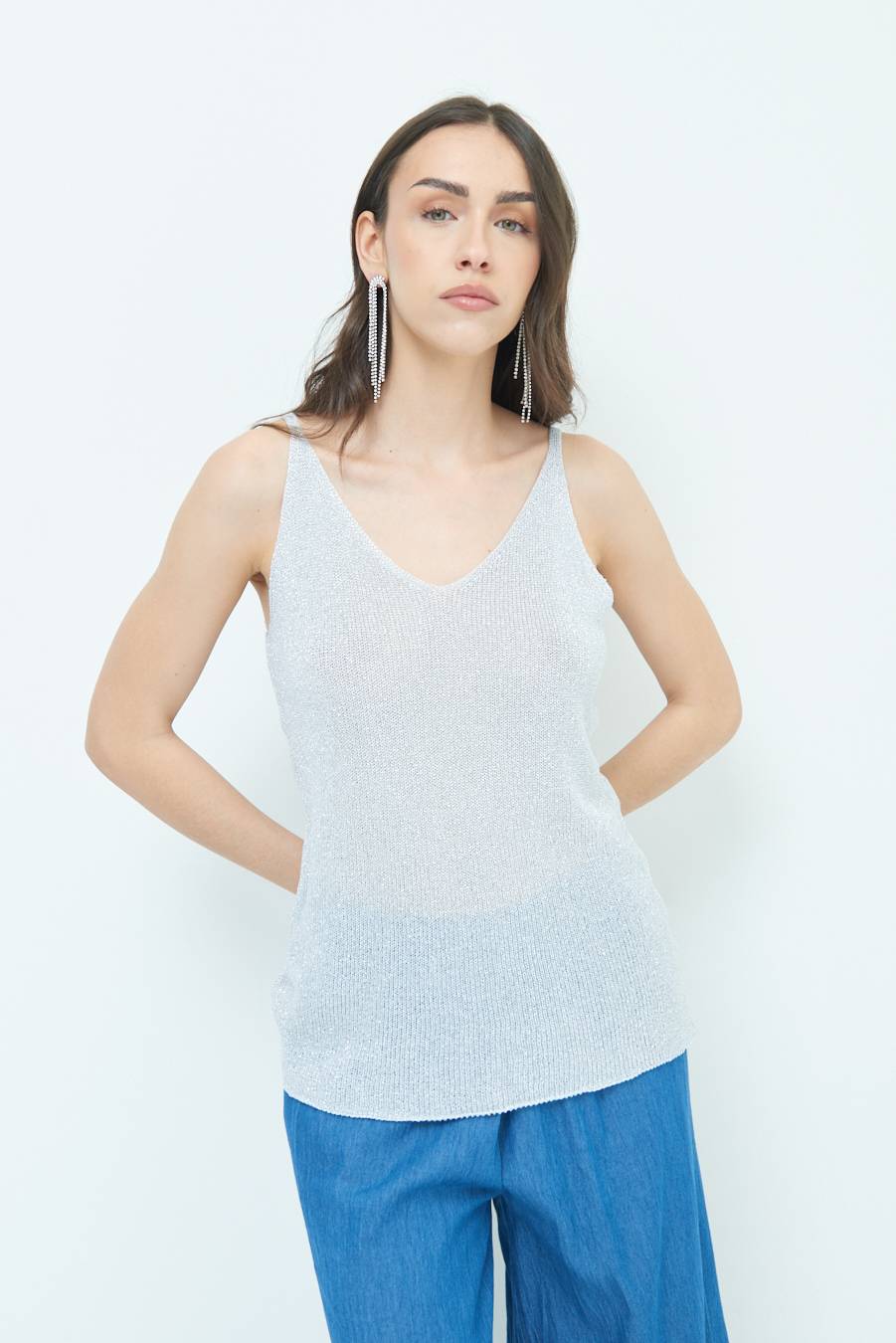 Kikisix CANOTTA AMPIA LUREX ARGENTO Offerta migliore