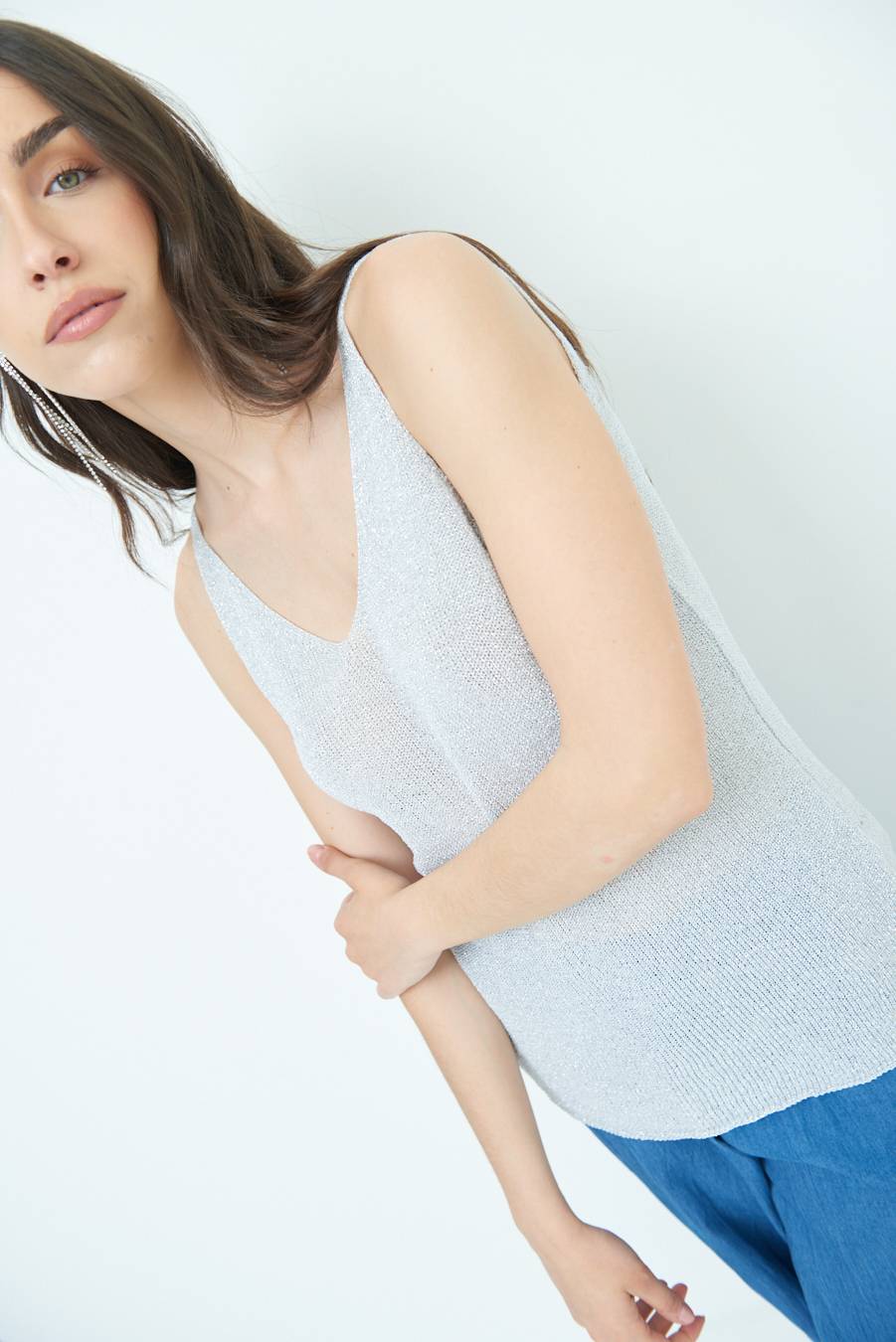 Kikisix CANOTTA AMPIA LUREX ARGENTO Offerta migliore